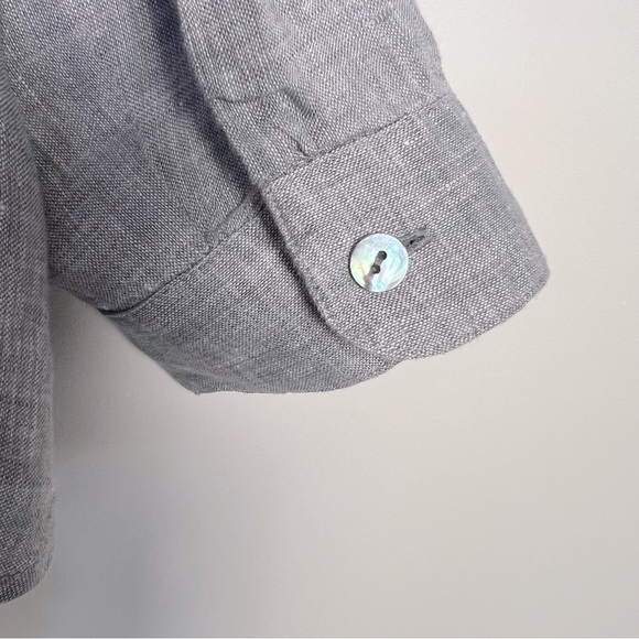 J.Jill Love Linen Gray Blue Button-Up Relaxed Fit Classic Shirt Staple Coastal - Picture 11 of 12